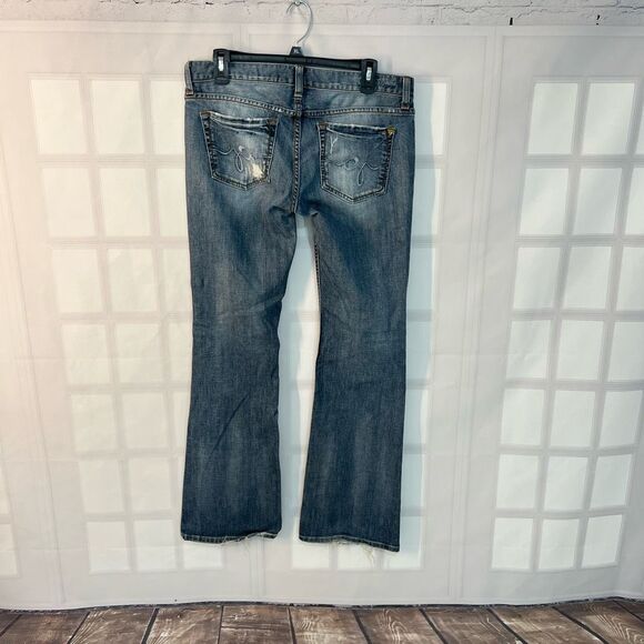 Guess Blue Whiskered Faded Cotton Blended Foxy Flare Jeans Size 30 - Picture 4 of 9